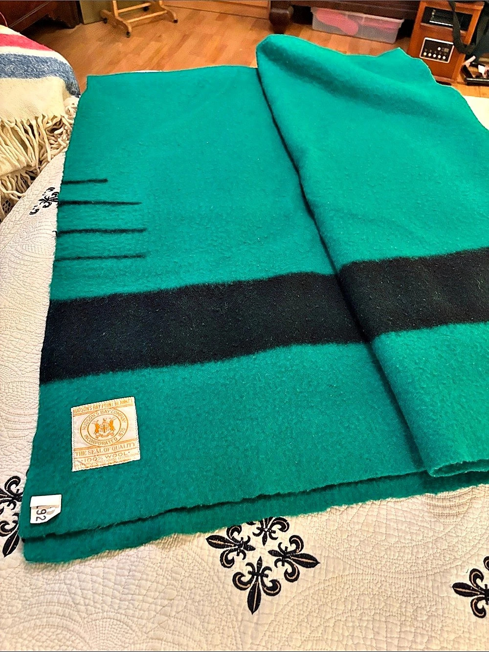 Hudson's Bay Company Vintage 3 and a half Point Wool Blanket Green & Black